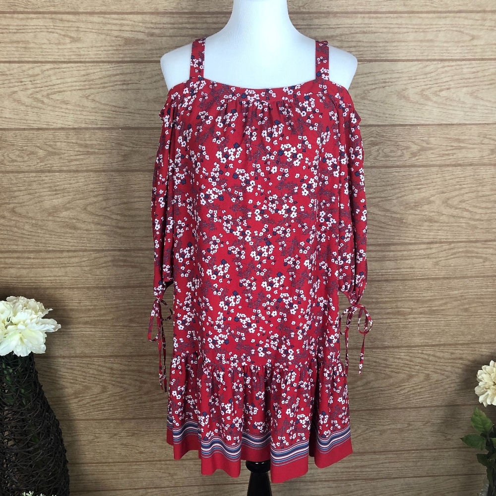 Julian Taylor Cold Shoulder Floral Flounce Dress